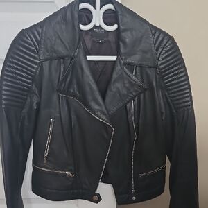 Marciano Black Leather Jacket Asymmetrical Zipper Quilted Shoulders